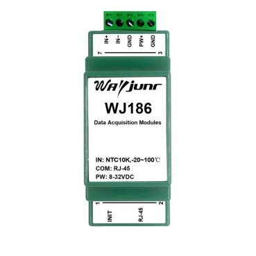 NTC热敏电阻温度转网络Modbus TCP和MQTT数据采集模块 WJ186