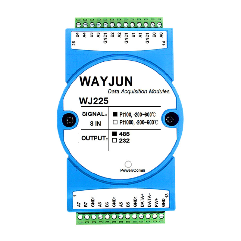 8通道Pt100/Pt1000转RS-485/232，热电阻温度Modbus数据采集模块 WJ225