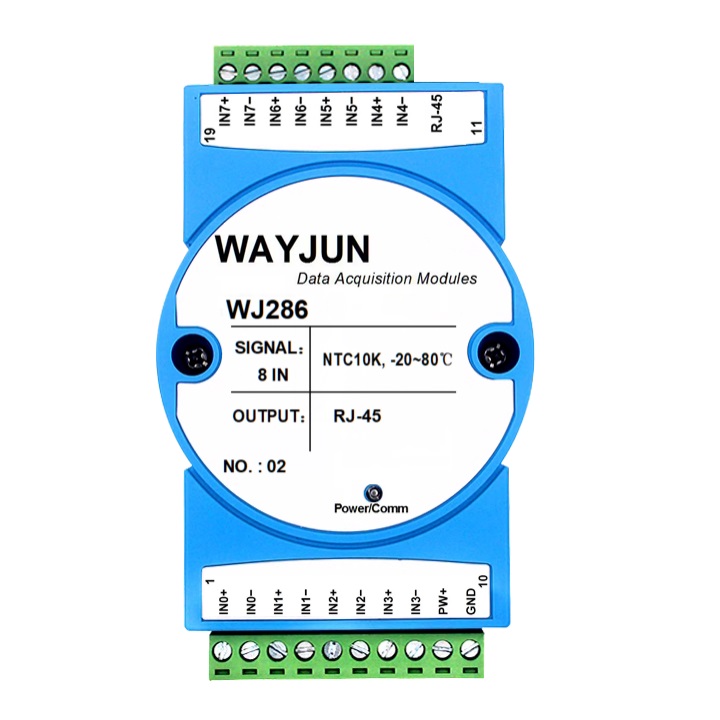 8路NTC热敏电阻温度转网络RJ45，Modbus TCP和MQTT采集模块 WJ286