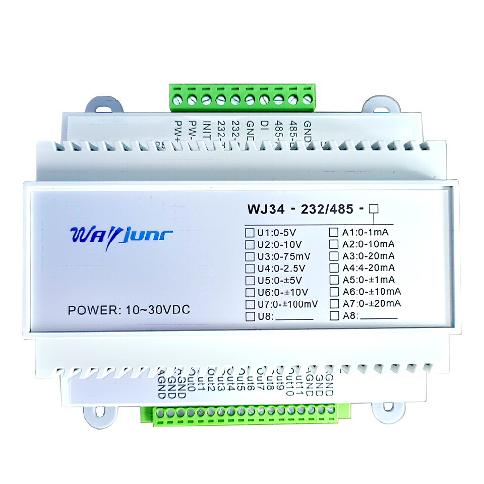 RS232/RS485信号转12路模拟信号4-20mA/0-10V  隔离D/A转换器WJ34
