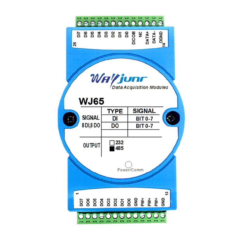 八路DI八路DO，开关量隔离转RS-485/232，数据采集远程I/O模块 WJ65