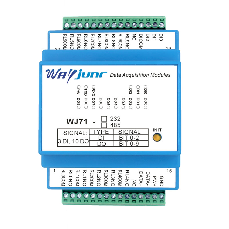 三路DI和十路DO继电器输出，RS-485/232远程I/O模块 WJ71