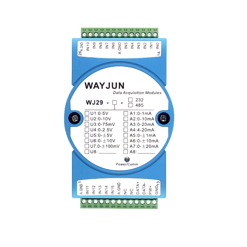 WJ29系列 16路模拟信号转RS-485/232，数据采集A/D转换模块