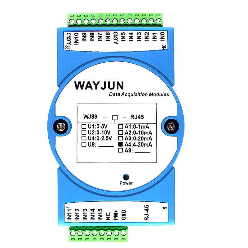 16路4-20mA转Modbus TCP网络数据采集模块 WJ89 