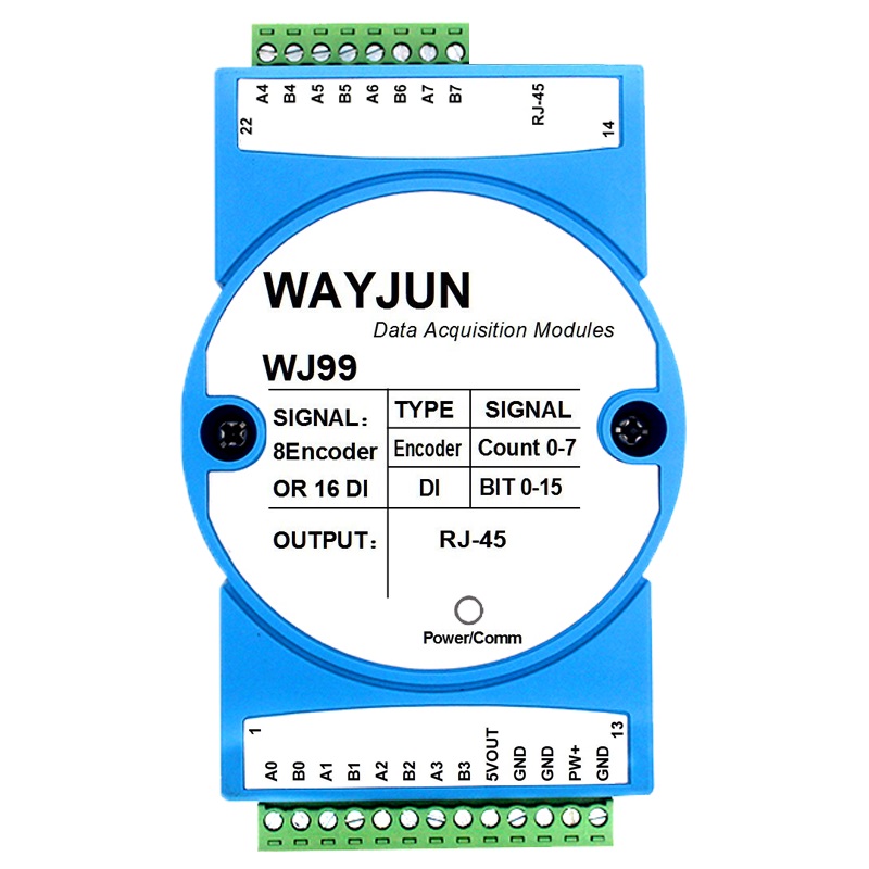 8路光栅尺磁栅尺编码器或16路高速DI脉冲信号转Modbus TCP网络模块 WJ99