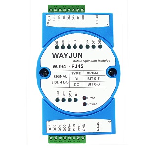 开关量8 入4 出，高速以太网通讯Socket 自由协议远程IO 模块 WJ94